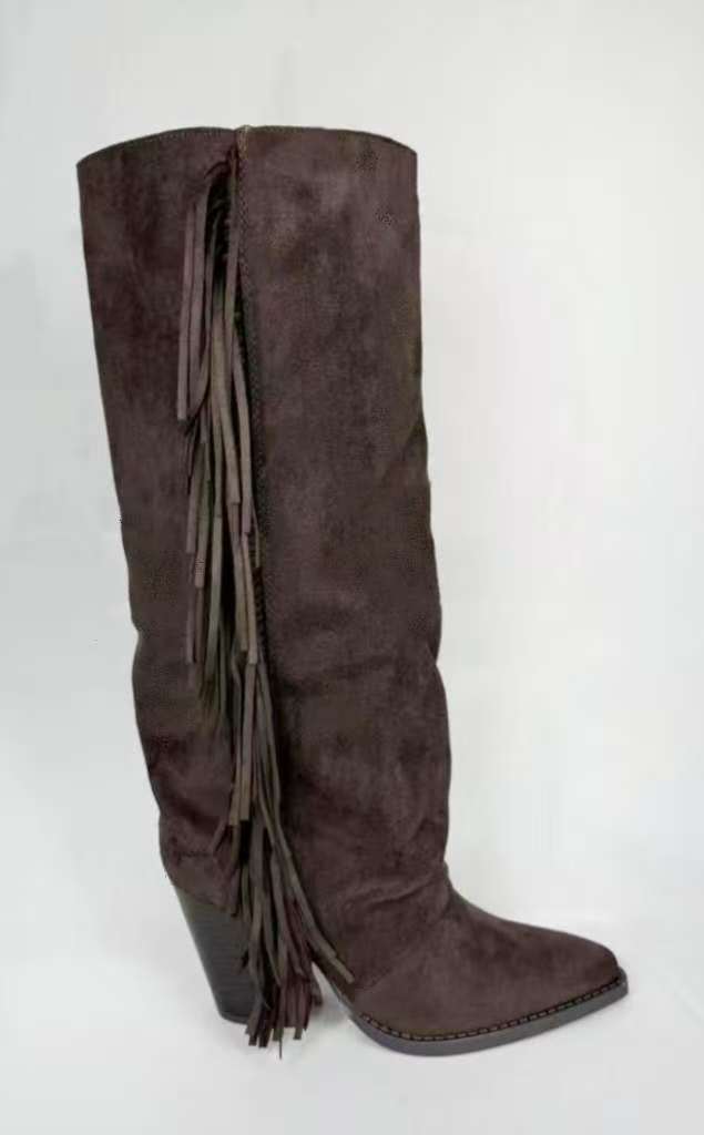 Bota cowboy largo con flecos